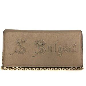 BVLGARI Logo Leather Long Bifold Chain Wallet Brown/6BC0714